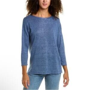 J. McLaughlin Alva Blue Linen Lightweight 3/4 Sleeve Sweater Top Size M